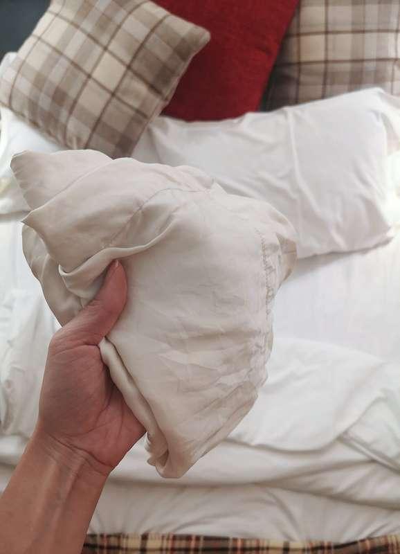 I always bring a silk pillowcase with me when I travel. I on..
