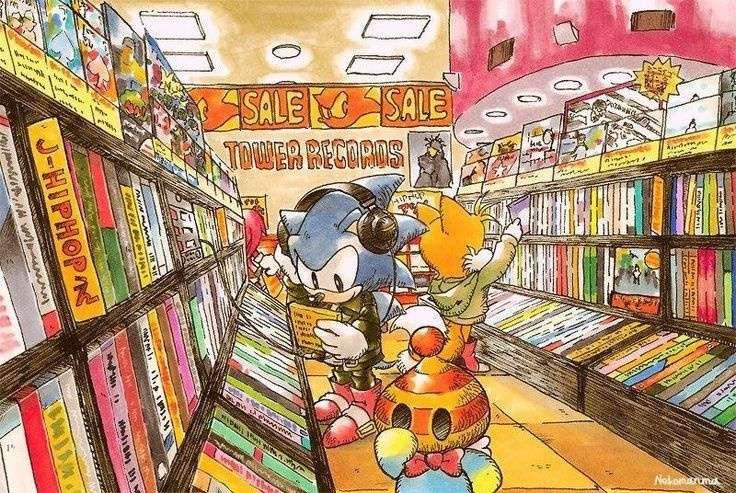 Retro Art Gallery | Sonic & Tails go to Tower Records
