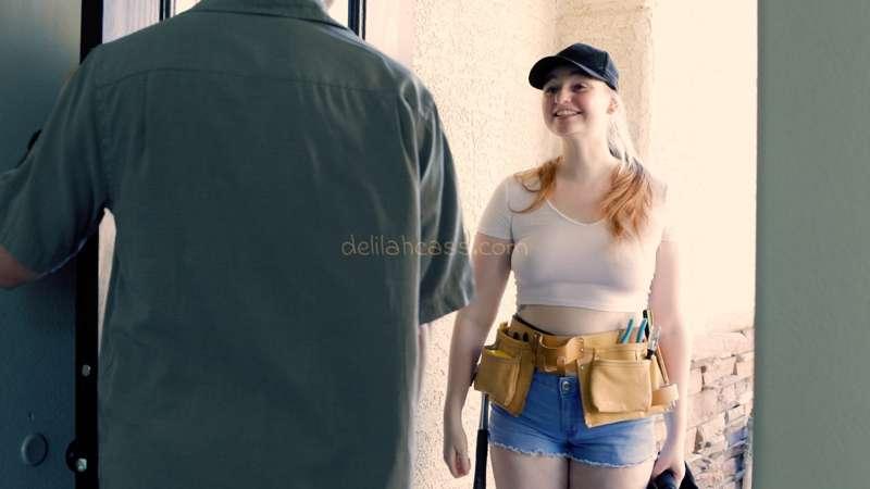 Video stills from "Cute Plumber Drains Divorced Dad's Cock" ..