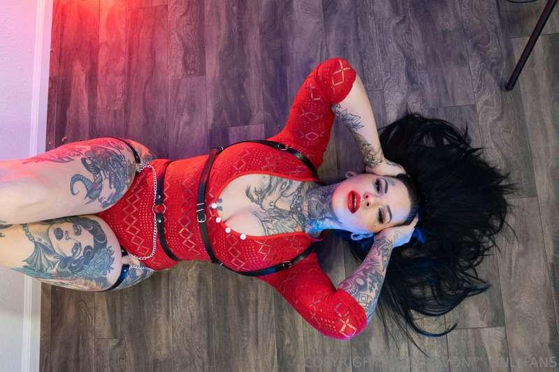 Red ♥️ Onesie with Sexy Strap accessory outfit! In this phot..