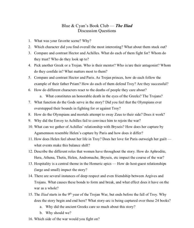 Blue & Cyan's Book Club #1: The Iliad