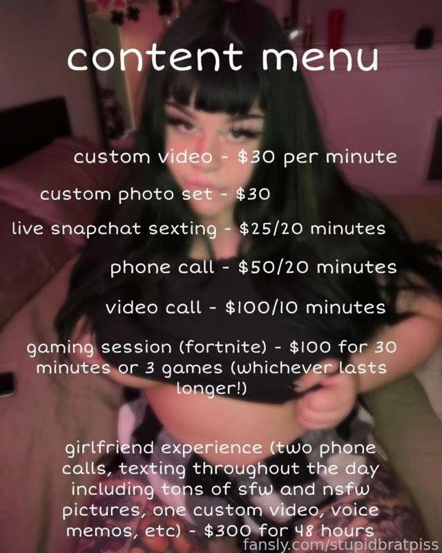 new menu!! dm me :) 