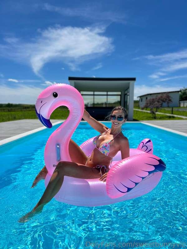 ☀️ A sweet bunny on a pink flamingo 🦩 More pics cumming soon..