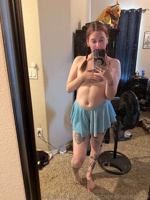 Tried on my new skirt and immediately got fucked in it 🫠😋🩵