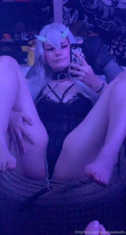 You come across a kinky lil demon in her cozy chair, being s..