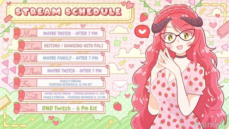 This is this weeks current schedule so see you all tomorrow? I’m joining to have a special guest with me ♥️ Let’s see if he can carry while I’m moaning in his ears. 