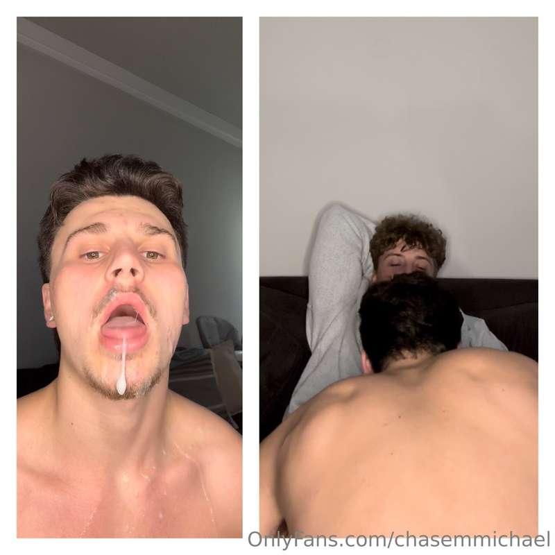 DIRTY BTTM SLUT SWALLOWS HUGE LOAD💦😝 watch him dribble my pr..
