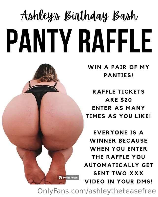 ✨ PANTY RAFFLE ✨
WIN A PAIR OF MY PANTIES!!

Raffle tickets ..