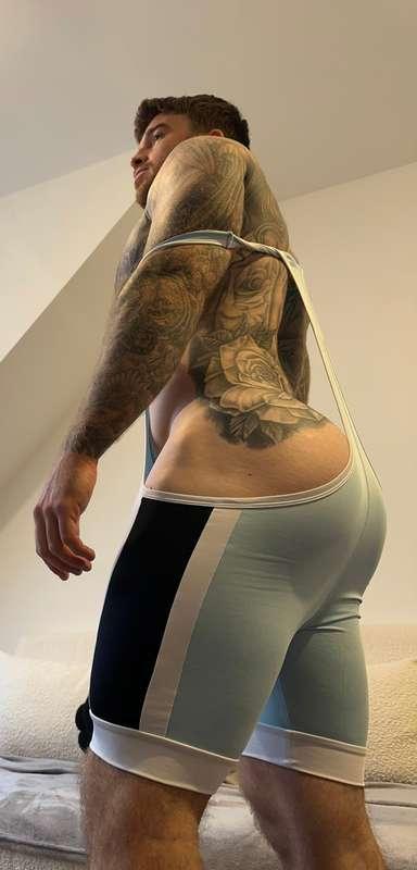 Trying to get this singlet up and over my cheeks is a bit of..