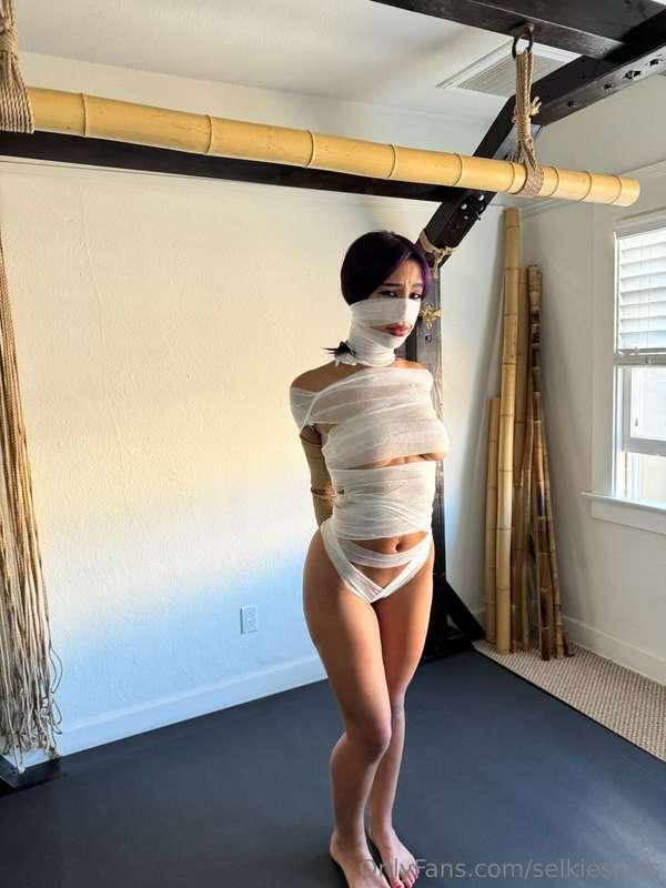 Mouth out mummification using rope and gauze Looking like a ..