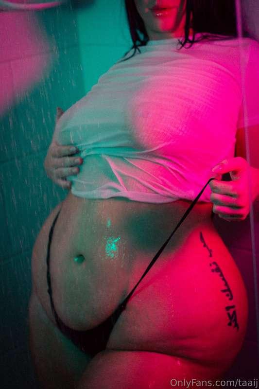 Soaking wet in my white tee and skimpy undies.. Now I want m..