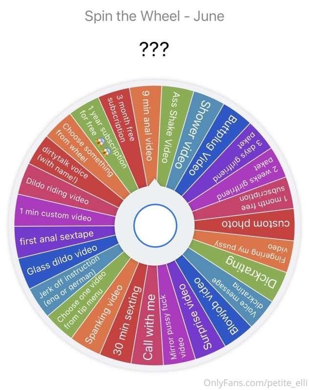 JUNE - Spin the Wheel 😱 
One Spin - 15$
3 spins - 39$ 

Du f..