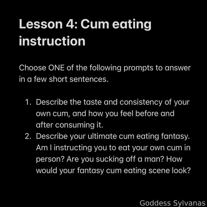 Todays topic: CUM EATING INSTRUCTION! 💦 let me guide you through the process of pumping your cock and ingesting your own salty sweet cum in this virtual lesson! I’ll turn you into an A+ cumslut!! 