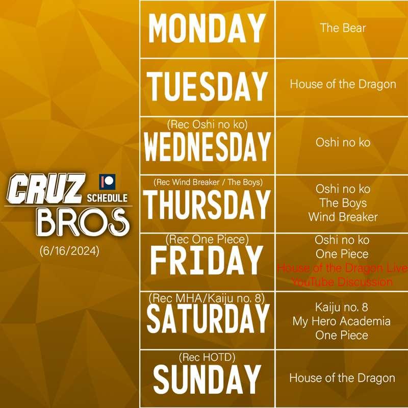 Cruz Bros Weekly Patreon Schedule (6/16/2024)