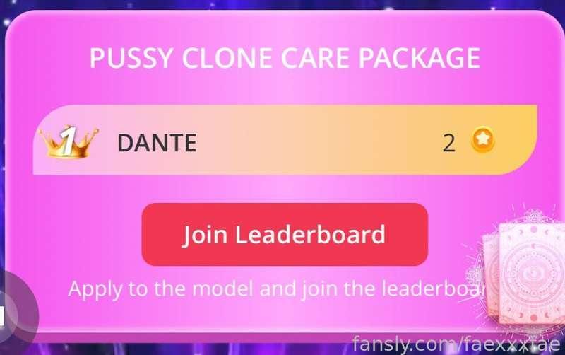 yes folks I finally did it!
            🎉  I CLONED MY PUSSY! 🎉
get your personal pussy clone complete with a signed nudies and a pair of my panties!
since these are my first ever clones I’m doing a 
                ✨GIVEAWAY✨
 🏰POCKET PUSSY TICKET RACE🏰

$10 1 ticket
$30. 5 tickets
💎Spin the wheel during my live shows to win tickets too!💎

*the one with the most tickets by April 6th gets the pussy clone package sent to their address *

❌want to buy it straight up? Check this post https://fansly.com/post/622526790857924608 ❌