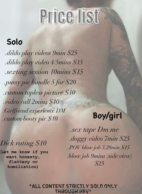 Hi guys here’s my price list!! Don’t forget to DM me for any..