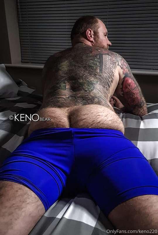 Blue lycra shorts on bed