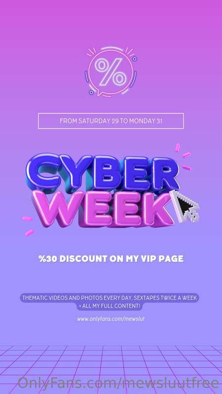 CYBER WEEK in my OF Vip of %30 
460 photos, 65 videos, are y..