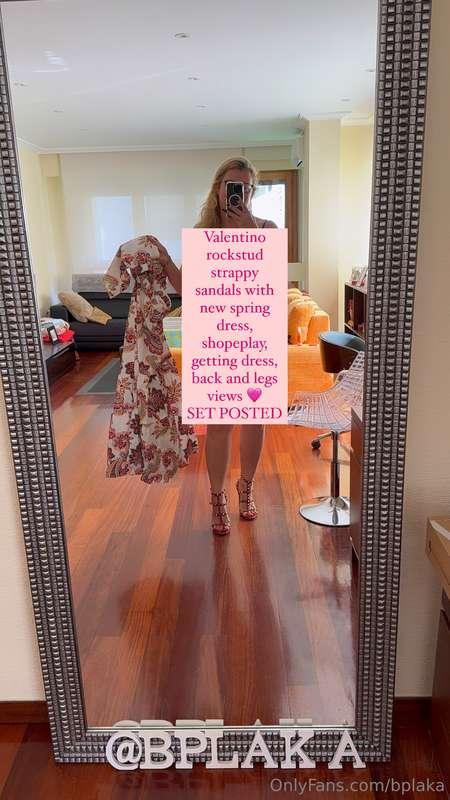Valentino rockstud strappy sandals with new spring dress, sh..