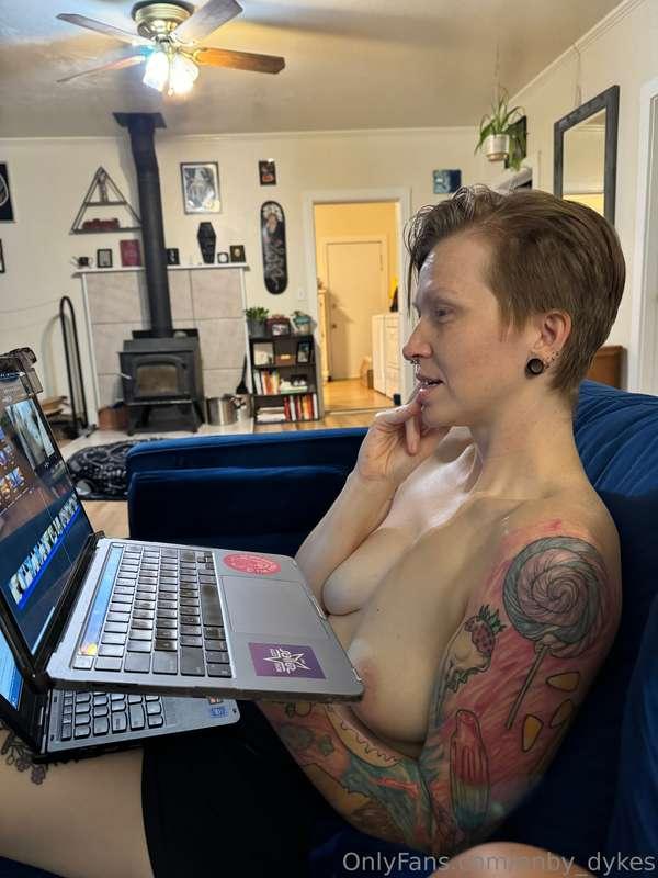 Real time pic of Cedar watching an edited video for quality ..