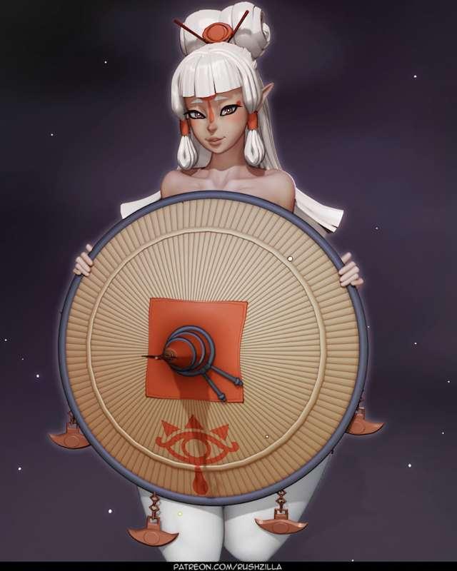 What could she be hiding behind that hat?