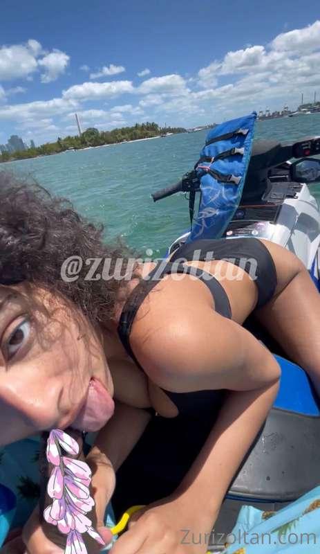 Giving @donovanx head on a jetski. He was scared we were goi..