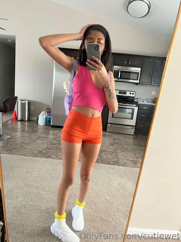 Dora the Explorer 💛 • mirror pics & in woods with chest out🥵..