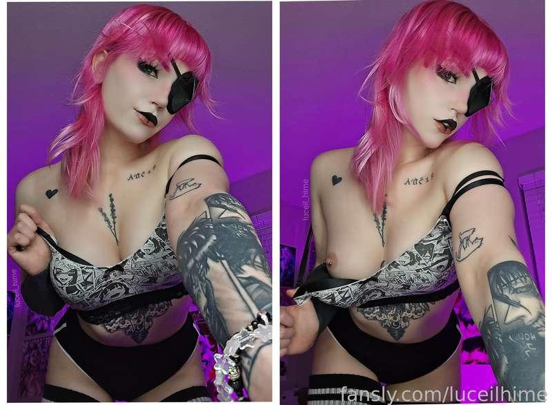Lil flash back to like a week ago when my eye was injured 🥲 made it look cute tho no? 😘

#fyp #alt #goth #thighs #curvy #tattoos #nipple #nipslip
