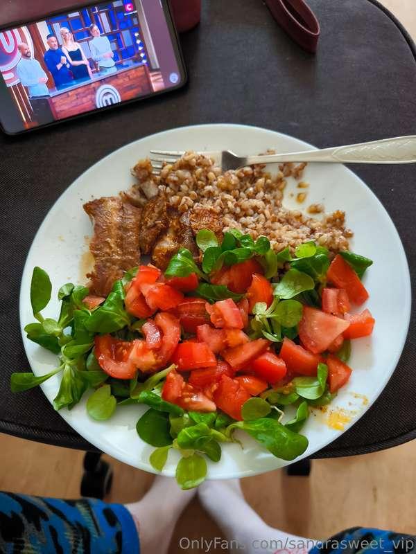 Indulging in my delicious dinner while tuning into MasterChe..