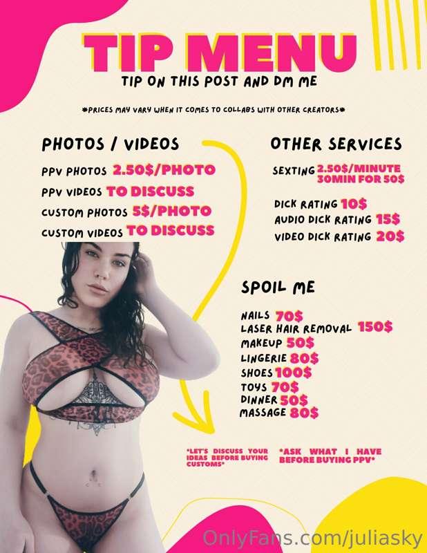 Updated tip menu!!