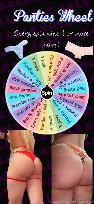 🔞🎡Take a spin on my panty wheel 🎡🔞

🔥 every spin wins 🔥

💰 1 spin ~ $40
💰 2 spins ~ $60
💰 3 spins ~ $80

#fyp #free #thong #panties #wornpanties #cum #game #spinthewheel