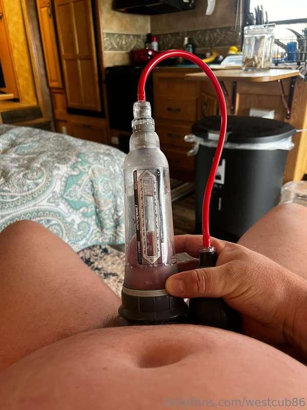 Using a water pump on my cock.