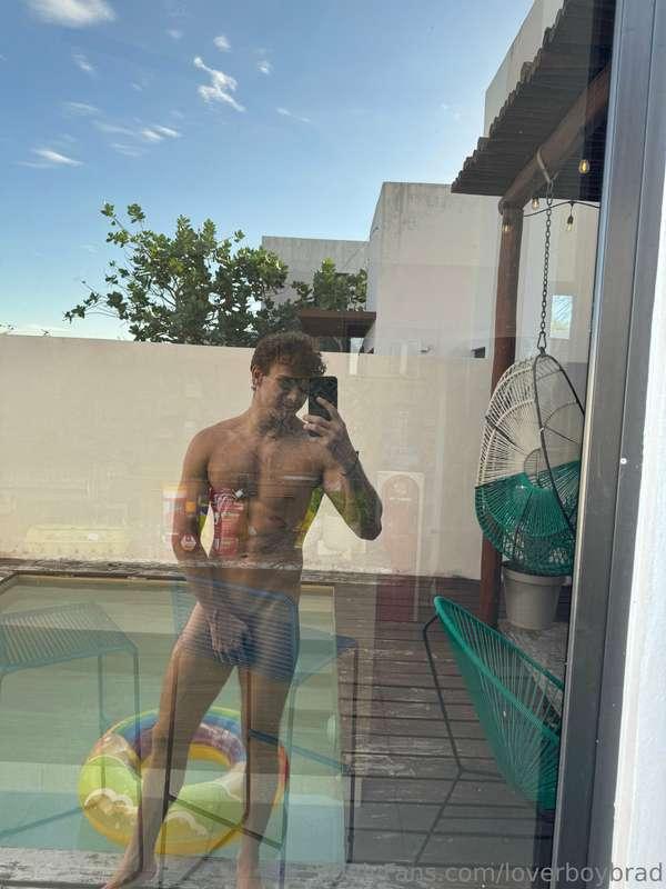 Don’t be fooled the pool was cold had to cover the boy up a ..