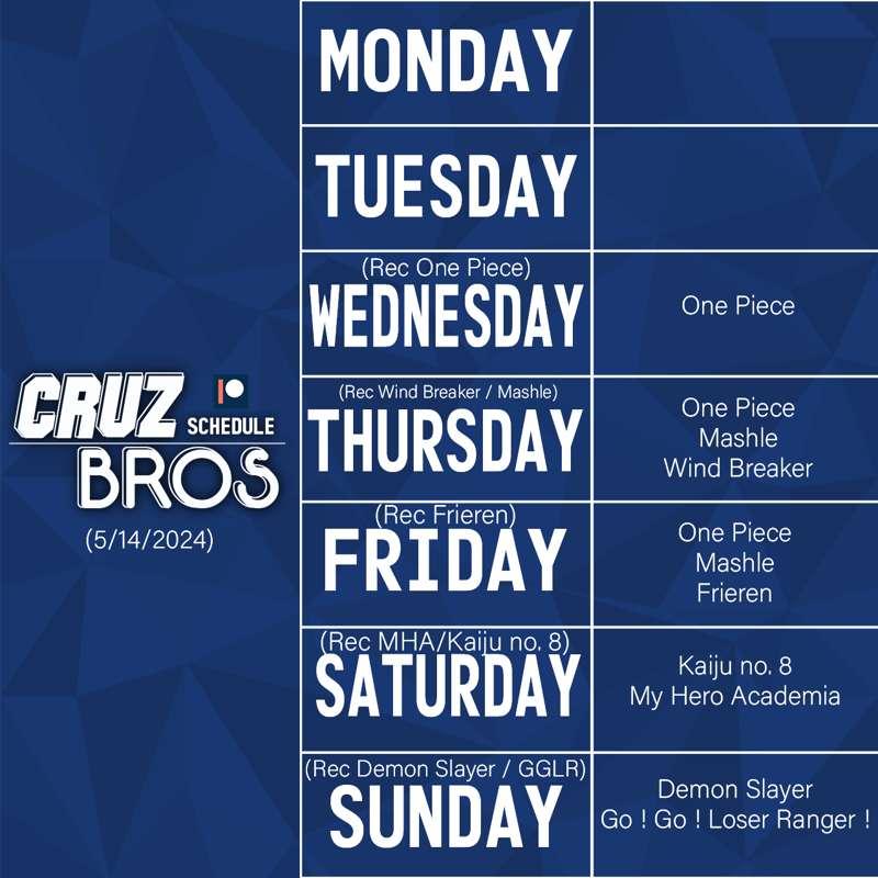 Cruz Bros Weekly Patreon Schedule (5/14/2024)