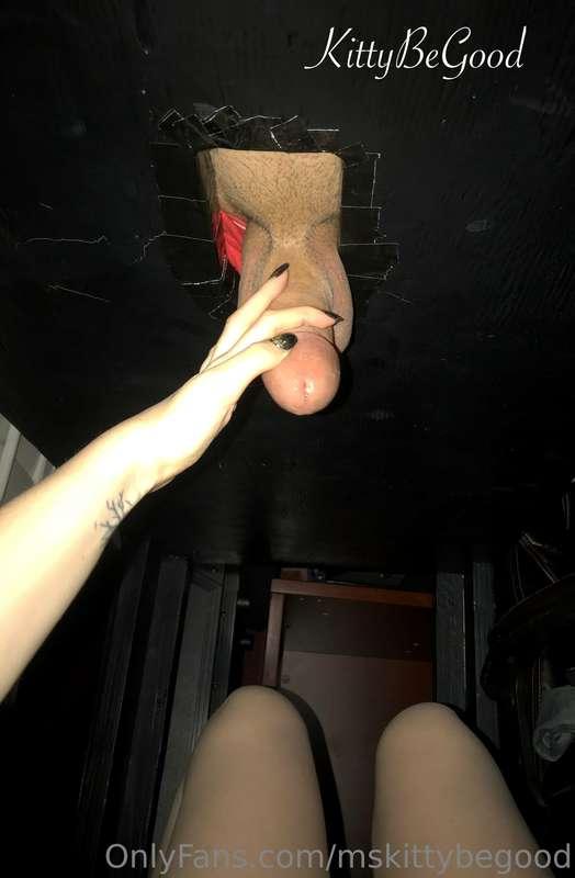 I made my obedient sub stick his cock through our milking ta..