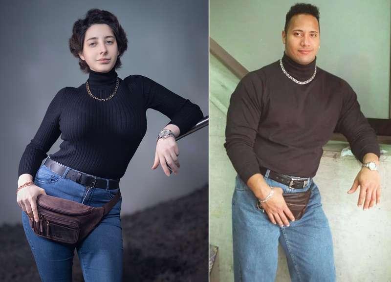 The Rock is my role model, but I only have chest days at the gym 🤭  I once wore this turtle neck with a chain necklace and I swear my friends couldn't get enough of calling me The Rock 😂  So I had to do it!