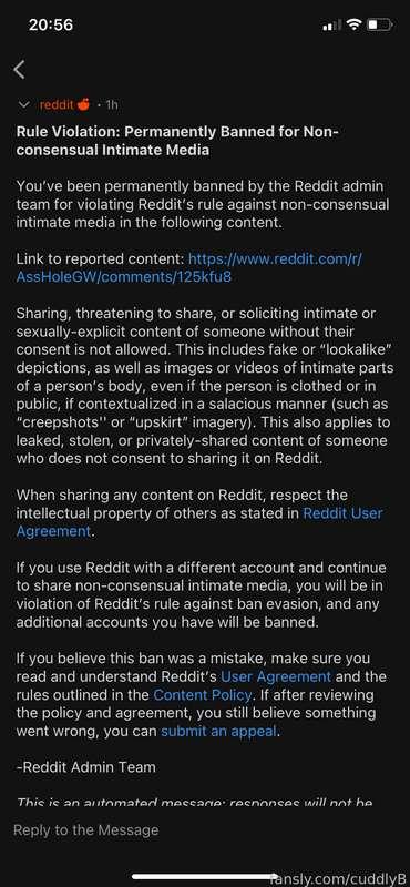 So, my new Reddit was banned, for “non consensual media”?? I am me, in all my photos!! Reddit has so many pages, that are pure hate, and share revenge porn, but my own images get reported by someone, and I am immediately banned the same day?? So silly….. I submitted appeal and I hope, that they will be sensible!! 