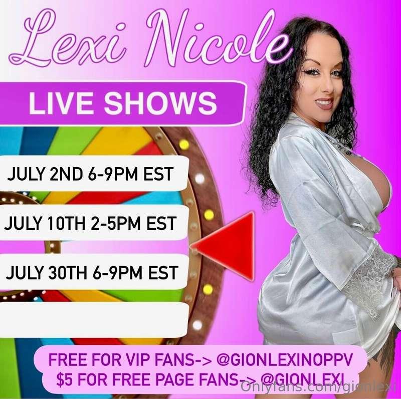 🎉 July Live Show Schedule 🎉Save the dates! I’ve got 3 live s..