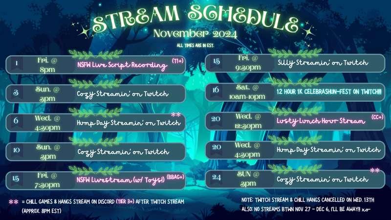 🌟 November Streaming Schedule 🌟 [Upcoming Events] [Twitch Streams] [Discord Streams] [12 Hour STREAMFEST IS COMING!!]