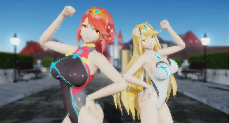 FullHD 【MMD R-18】 被害妄想携帯女子(笑) - Pyra & Mythra