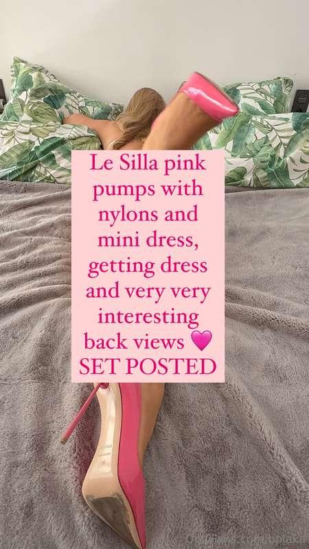 Le Silla pink pumps with nylons and mini dress, shoeplay, ge..