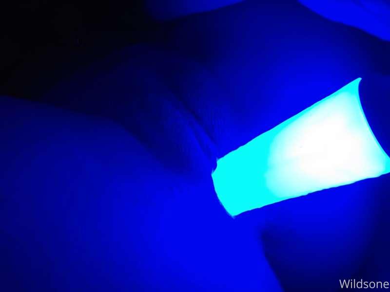 The Blue Light Saber going inside of me, lit up, in the dark..