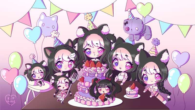 ♡ strawb happy birthday wallpaper art ♡ [static + animated versions] [wallpaper engine link] [multiple files] [chibi art] [HD]