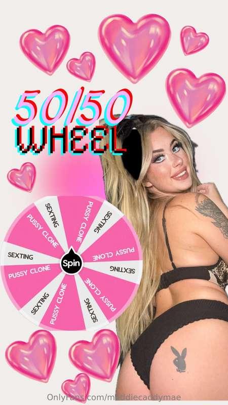 50/50 WHEEL 🩷✨1 SPIN - $502 SPINS - $80maximum 2 spin per pl..