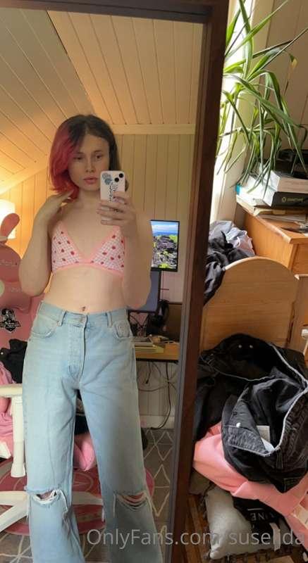 Just a happy girl, Trying on some new clothes she got in the..