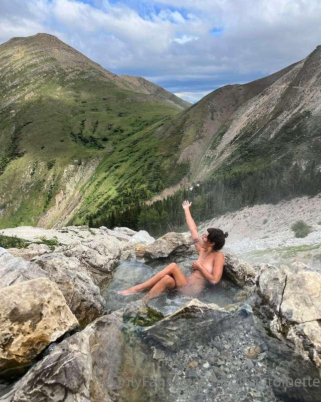 hiked up a mountain to a hot springs all to ourselves