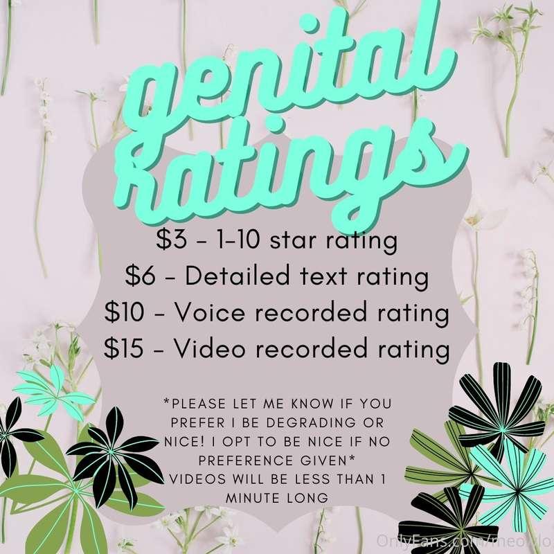 Now offering genital ratings! DM me ;)
