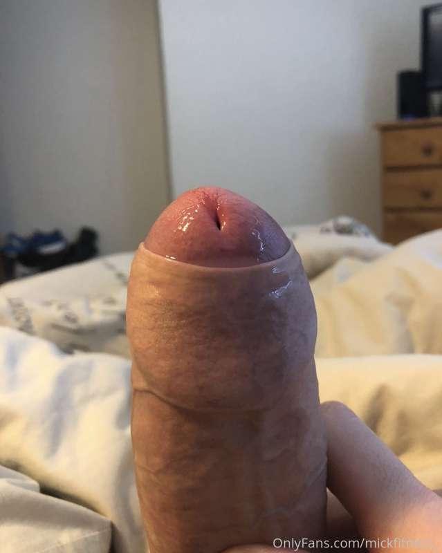 Who volunteers to come lick this pre cum of my knob