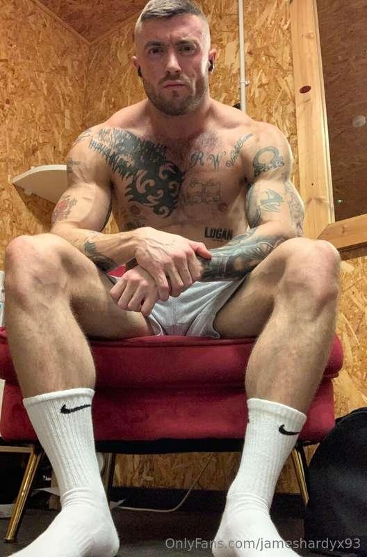 Stripped off after a heavy gym session to get warmed up on t..