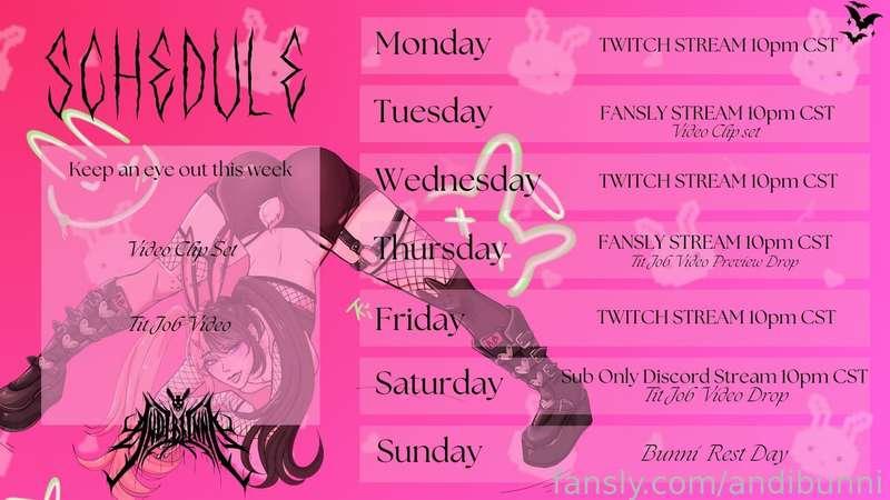 🐰Week schedule for 10/07/24 🐰

Schedule for week of 10-07 thru 10-13

🐰Monday~ twitch stream at 10pm cst, video clip set drop

🐰Tuesday~ fansly stream at 10pm cst

🐰Wednesday~ Twitch stream 10pm cst

🐰Thursday~ Tit Job Preview drop  ~ Fansly Stream 10pm cst

🐰Friday~ Twitch Stream 10pm cst

🐰Saturday~ Tit Jop Video Drop ~ FREE USE SUB ONLY DISCORD STREAM 10pm cst 

🐰Sunday~ bunni rest day ~ Discord Sessions ~

🐰 [ #vr #lewdtuber #vtuber #tits #ass #solo #sub #fyp #foryou #hentai] 🐰